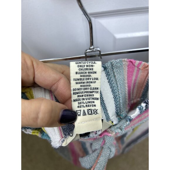 Women’s Flowy Linen Boho Colorful Striped Wide Leg Cropped Festival Pants M - Picture 5 of 13